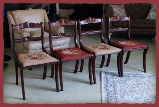 Duncan Phyfe Rose Back Tell City Dining Side Chair Set (4),  Rare Three Roses