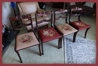 Duncan Phyfe Rose Back Tell City Dining Side Chair Set (4),  RARE Three Roses 2