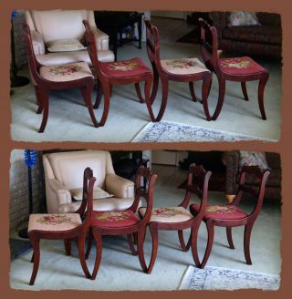 Duncan Phyfe Rose Back Tell City Dining Side Chair Set (4),  RARE Three Roses 7