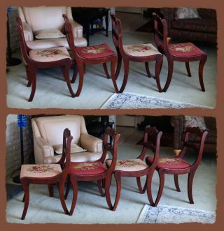 Duncan Phyfe Rose Back Tell City Dining Side Chair Set (4),  RARE Three Roses 8
