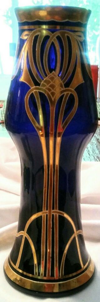 Stunning Antique Art Nouveau Jugendstil Moser Cobalt Blue Vase 2
