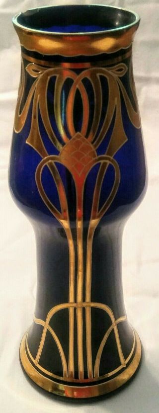 Stunning Antique Art Nouveau Jugendstil Moser Cobalt Blue Vase 3