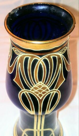 Stunning Antique Art Nouveau Jugendstil Moser Cobalt Blue Vase 5