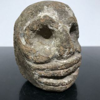 Antique Pre - Columbian / Meso - American ? Face Head Pottery Figurine Art Sculpture