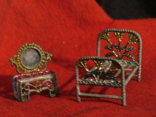 Vintage Doll House Miniature Accessory Soft Metal Bed And Vanity