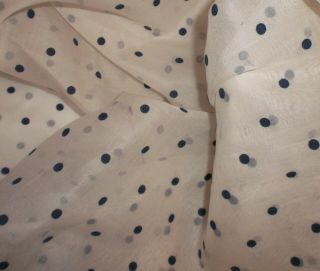 Vintage Organdy Blue Flocked Dots Fabric Cotton 40 - 50 