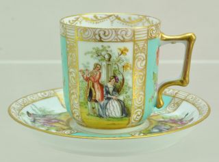 Antique Dresden Porcelain Courting Couples Demitasse Cup & Saucer Richard Klemm 4