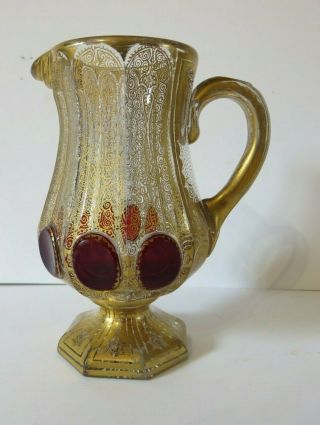 Antique Islamic Arabic Bohemian Gold & Ruby Red Glass Jug