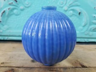 Incredible Antique Blue Milk Glass Round Pleat Ribbed Lightning Rod Ball Globe