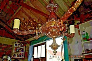 Victorian Arts & Craft Large Gas Chandelier Converted C1890