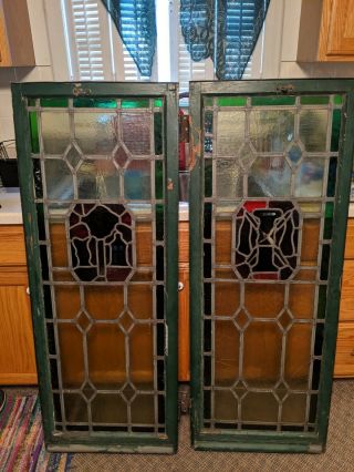 Set Of Two Stunning Antique vintage leaded Stained Glass Church Windows 3