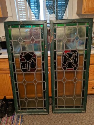 Set Of Two Stunning Antique vintage leaded Stained Glass Church Windows 4