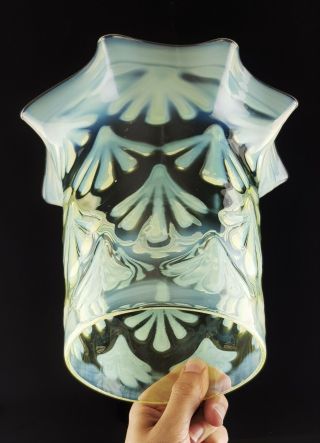Victorian Vaseline Glass Kerosene Oil Gas Hall Lamp Shade Leaf Design 2
