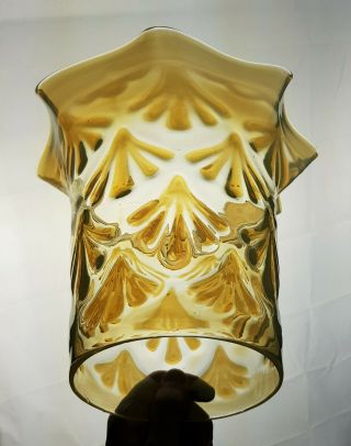 Victorian Vaseline Glass Kerosene Oil Gas Hall Lamp Shade Leaf Design 3
