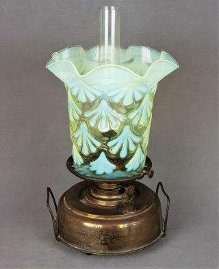 Victorian Vaseline Glass Kerosene Oil Gas Hall Lamp Shade Leaf Design 5