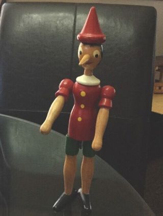 Vintage & Rare 10 " Wooden Pinnochio Doll With Moveable Head & Limbs.  Ex
