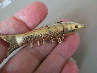 Antique Vintage Gold Filled Large Moving Articulated Fish Fob Charm Pendant Rare