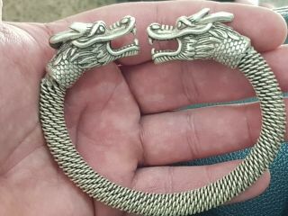 Exeptional Extremely Rare Medieval Silver Bracelet Heads Of Dragons.  95,  7 Gr.  90mm