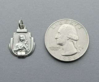 French,  Antique Religious Silver Pendant.  Saint Therese.  Art Deco Medal. 2