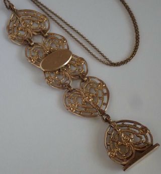Big Antique Victorian Gold Filled Fancy Filigree Watch Fob Pendant Necklace