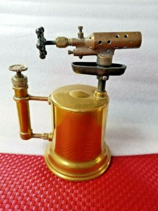 Antique Brass & Copper Blow Torch W/ Brass Handle - Unique Design,  Euc