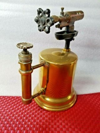 Antique Brass & Copper blow torch w/ brass handle - unique design,  EUC 2