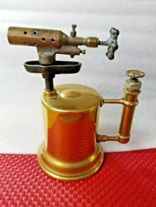 Antique Brass & Copper blow torch w/ brass handle - unique design,  EUC 3