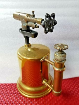 Antique Brass & Copper blow torch w/ brass handle - unique design,  EUC 4
