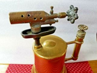 Antique Brass & Copper blow torch w/ brass handle - unique design,  EUC 6