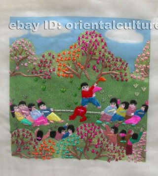 Chinese 100 Hand Embroidered Silk Suzhou Embroidery Art:tug - Of - War 4.  73inches