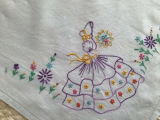 Hand Embroidered Tablecloth 100 Irish Linen Crinoline Ladies