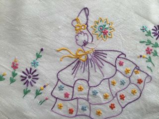 Hand Embroidered Tablecloth 100 Irish Linen Crinoline Ladies 2