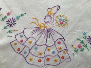 Hand Embroidered Tablecloth 100 Irish Linen Crinoline Ladies 3