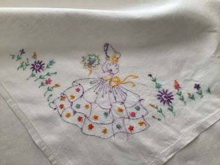 Hand Embroidered Tablecloth 100 Irish Linen Crinoline Ladies 4