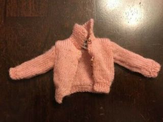 Vintage Skipper Pink Sweater With Old Black And White Tag Barbie Cardigan