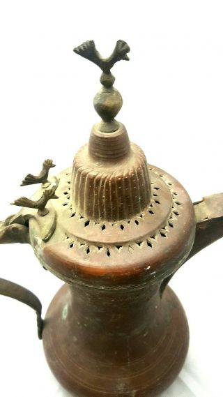 Antique copper brass bird Dallah Islamic Coffee Pot Arabic Ottoman 13in.  ×12in. 2