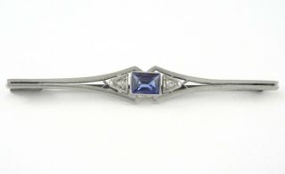 C.  1890 Antique Sapphire & Diamonds Sterling Silver Bar Brooch