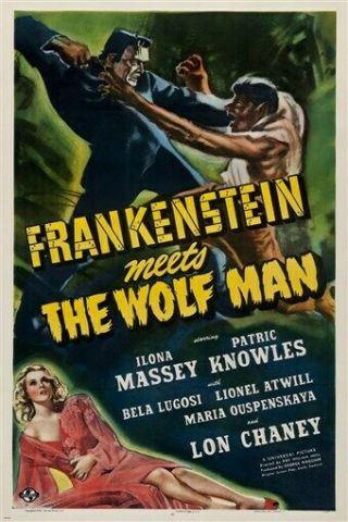Vintage Movie Poster Frankenstein Meets The Wolf Man Collectors 24x36