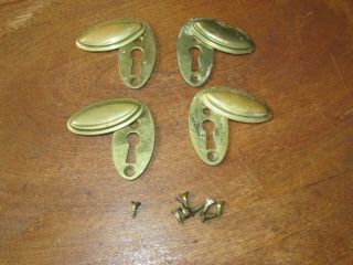 4 Matching Antique Victorian Brass Keyhole Covers With Swinging Covers & Screws