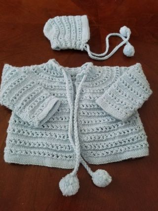 Vintage Light Blue Sweater/bonnet Set ♡ Newborn