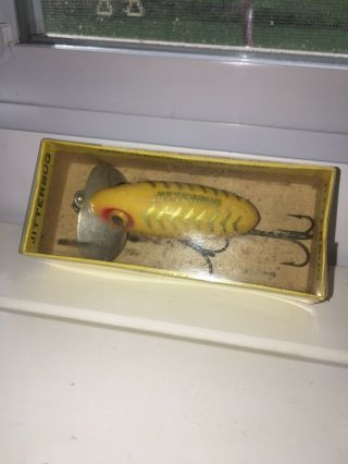 Vintage Metal Lip Fred Arbogast Jitterbug Fishing Lure Yellow