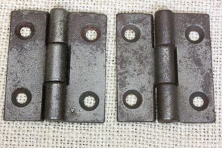 2 Door Small Hinges Butt 1 3/4 X 2” Cast Iron Old Store Stock Vintage Rustic