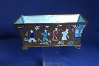 Antique Chinese Peking Enamel/ Cloisonne Footed Planter With 11 Figures 5 " By 3 "