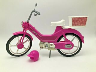 Barbie Mattel Moped Scooter Bike Pink With Basket And Helmet 1983