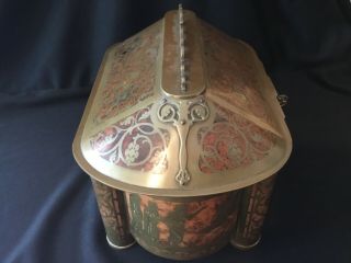 Large Antique Erhard & Sohne Inlaid Brass Burl Wood Reliquary Casket Jewelry Box 2
