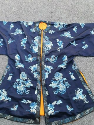 Antique 19 th Chinese silk embroidery robe textile marriage dress with bats 2