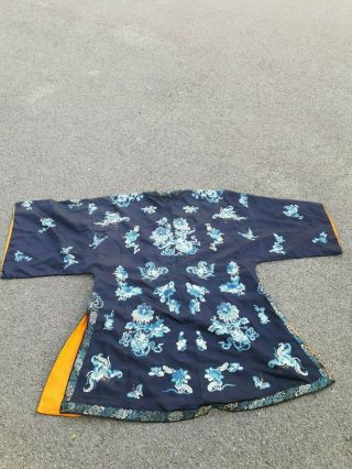 Antique 19 th Chinese silk embroidery robe textile marriage dress with bats 5