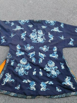 Antique 19 th Chinese silk embroidery robe textile marriage dress with bats 6