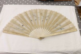 Antique Hand Held Chinese Fan Bone And Lace Construction (fs33)