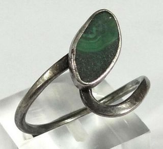 Antique Art Nouveau Deco Sterling Silver&natural Malachite Gemstone Ring Jewelry